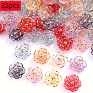 32개 20mm 아크릴 꽃 비즈 팔찌, 목걸이, 반지, 의류 장식, 동백, 장미, 여자친구를 위한 최고의 발렌타인데이 선물