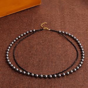 1개 수제 이중 레이어 목걸이, 6mm 원형 블랙 인조 진주 및 2/3mm 다면체 블랙 스피넬 비즈가 특징이며, 여성용 세련되고 섬세한 주얼리, , 파티, 데이트에 적합하며 스타일리시한 선물로도 좋습니다.
