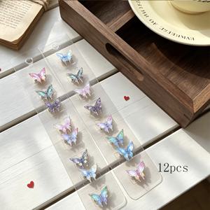12개 그라데이션 투명 나비 헤어 클립, 영원한, 숲 테마,. 부드러운, 몽환적인, 그리고 짤막한 앞머리 스타일을 위한 사이드 클립