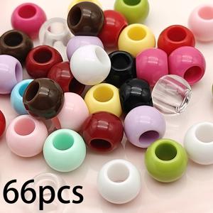 66개 10mm 컬러풀 아크릴 큰 구멍 비즈 제작 재료 비즈, 수제 스트링 비즈, 의류 추가, 장식, 공예 용품, 방 장식, 미술 창작, 헤어 추가, 휴대폰 끈, 키체인으로 사용 가능