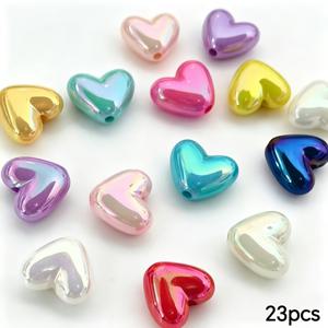 17MM 23개 전기 도금 광택 하트 구멍 비즈 고광택 부드러운 복숭아 하트 비즈 수제 비즈 팔찌 목걸이 아크릴 하트 루스 비즈 주얼리 추가 아트, 공예 및 재봉 용품 > 비즈 주얼리, 주얼리 용품 > 장식 비즈