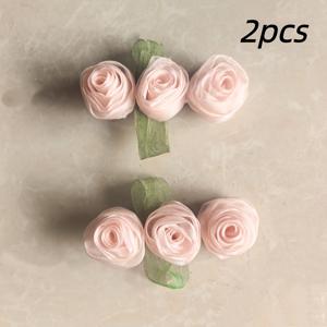 2개 세트 리본 장미 헤어 클립 분위기 앞머리 클립 꽃 헤어 클립 머리 묶음 도구 옆머리 클립 앞머리 클립 헤어