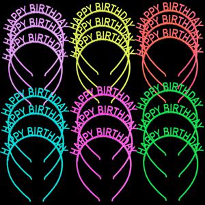 야광 생일 머리띠 18개 세트, 파티용, HAPPY BIRTHDAY 프린트 Y2K 야광 액세서리, 학급 행사용 파티 용품, 테마별 플라스틱 헤어밴드