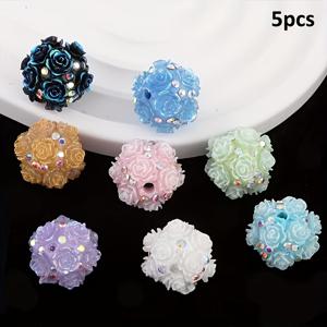 구멍이 있는 20mm 로즈 라인스톤 비즈 - 야광 플라워볼, 랜덤 색상, DIY 팔찌, 목걸이, 귀걸이, 주얼리 제작용