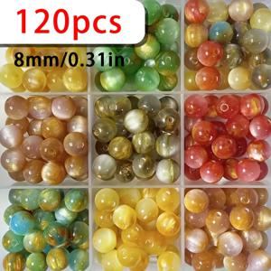 120개 멀티컬러 8mm 빈티지 유화 수지 구슬, DIY 주얼리 제작, 팔찌, 목걸이, 귀걸이 및 기타 공예 재료 및 액세서리용. 일상복이나 파티 행사에 이상적이며 친구와 가족을 위한 완벽한 선물