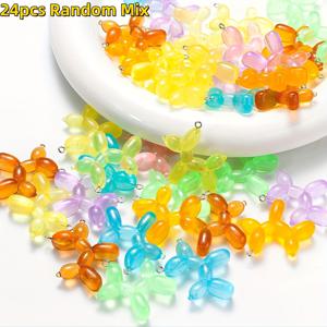 24개/12개 신제품 고품질 정교한 야광 벌룬독 참, DIY 액세서리, 팔찌, 목걸이, 귀걸이, 휴대폰 참, 백팩 장식용으로 적합, 주얼리 제작용 액세서리를 위한 생생한 레진 펜던트. 친구와 가족을 위한 완벽한 선물. 랜덤 혼합