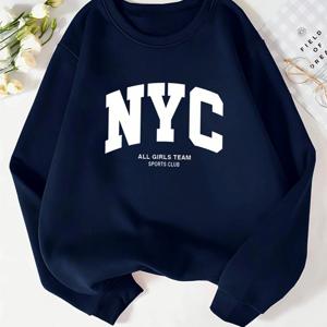 여성 레터 NYC 패턴 프린트 패션 라운드넥 스웨트셔츠 긴팔 라운드넥 후드티