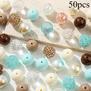 50개 20mm 파란색 및 갈색 버블 가ム 비즈, 오션 레트로 테마 그라데이션 컬러 다면체 투명 아크릴 비즈, 펜 실링, 선물용으로 적합
