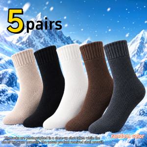 5켤레 신상 가을 겨울 여성용 방한 보온 양말 -10°C/14°F, 랜덤 색상 보온 부츠 양말, 기술 원단, 매우 두꺼운 기모 안감 중간 길이 양말, 겨울용, 새해 선물