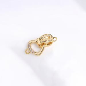 18K 골드 도금 구리 1개, 지르코니아 하트 걸쇠, 엔드 걸쇠, 주얼리 걸쇠 특징, 목걸이 및 팔찌에 적합, 발렌타인데이 액세서리