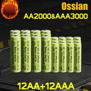 24개입 (AA 2000mAh 12개 및 AAA 3000mAh 12개) 오시안 고출력 1.2V 니MH 배터리 (리모컨 자동차, 게임 컨트롤러, 전동 칫솔, 무선 헤드폰, 휴대용 스피커용)