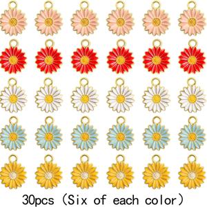 도금 에나멜 펜던트 참 30개, 합금 데이지 꽃 댕글 참, DIY 목걸이 팔찌 귀걸이 주얼리 제작용 공예 용품, 5가지 색상