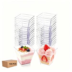 100개 완벽하게 선보이는 우아한 무스 컵, , 푸딩, , 과일 샐러드, 전채 요리, 파티 간식. 전문 디저트 진열, 케이터링 서비스, 결혼식 연회, 애프터눈 티, 기업 행사, 파티, 피크닉에 적합. 할로윈, 크리스마스 - 레이어드 케이크, 요구르트, 젤리, 샐러드 드레싱용 소형 플라스틱 포션 컵