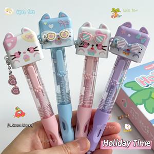 안경 낀 고양이 포켓 펜 4개 세트 0.5mm 검정색 빠른 건조 젤 펜 귀여운 아기 고양이 필기구 공부 및 사무용