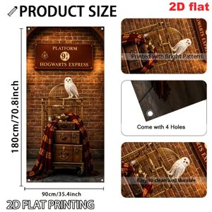 2D 플랫, 2D 플랫 - 2D 플랫, 2D 플랫 - 1개 워너 해리 포터 현관 장식 도어 패널 크리스마스 입구 배너 도어 프레임 2D 내구성 폴리에스터 도어 프레임 장식, 생생하고 퇴색 방지 야외 휴일 장식, 크리스마스 장식