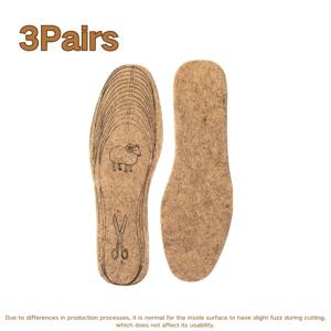 3켤레 겨울 따뜻한 펠트 신발 깔창, 흡습성, 통기성, 두꺼운, 충격 흡수, 자유롭게 절단 가능, 방한 색상은 랜덤 배송