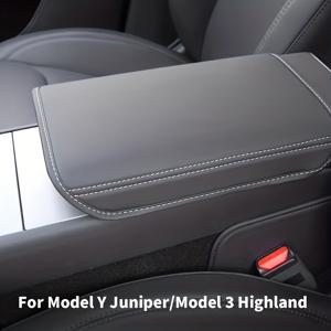 Tesla Model Y/3 센터 콘솔 팔걸이 커버 - 스티칭 엣지 인조 가죽 보호, 스크래치 방지 및 간편한 설치, 블랙 내부 보호, 차량 내부 업그레이드, 패셔너블한 차량 액세서리, 내구성 좋은 차량 액세서리