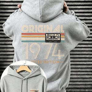 남성용 후드티, 생일 축하, 오리지널 1974 Best of 74 레트로 카세트 테이프 그래픽, 풀오버 스웨트셔츠, 빈티지 에디션 스타일, 캐주얼 가을 겨울 웨어, 부드러운 기모 안감 편안한 착용감