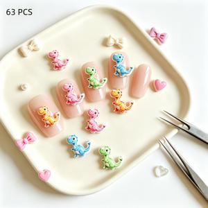 63개 색상 수지 공룡 액세서리, DIY 재료, 공룡 모양, 보석 제작 용품, 휴대폰 케이스 장식, 평평한 뒷면 디자인, 네일 아트 액세서리에 적합