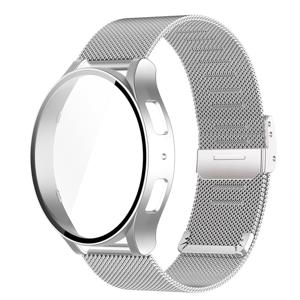삼성 7 FE 6 5 4 (44mm/40mm)용 밀라노 루프 시계 밴드 및 보호 PC 케이스, 스테인리스 스틸 메시 시계 스트랩 스크래치 방지 보호 강화 유리 케이스 손목 밴드, 커플을 위한 이상적인 선물