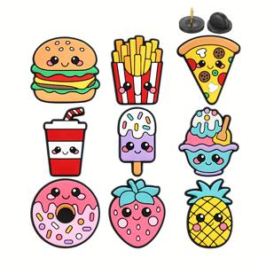 9개 세트, 플라스틱 갈색 노란 음식 디저트 과일 컵 다양한 패턴 핀, 백팩 칼라 수제 장식 액세서리용