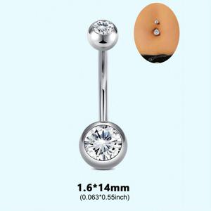 1개 14G 복부 버튼링 304 스테인리스 스틸 원형 큐빅 지르코니아 배꼽 바벨 스터드 여성용 바디 피어싱 여성용 배꼽 링 여성용 바디 피어싱 주얼리 페티트 셀렉트 바벨 Len 6mm 8mm 10mm 12mm 14mm 16mm 18mm 실버