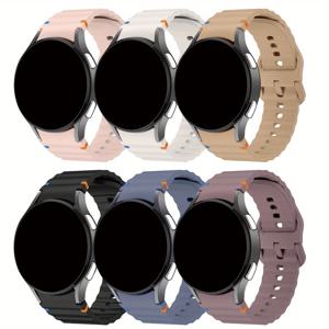 6개입 시계 스트랩, Galaxy Watch 7/FE/6/5/4 호환, 오리지널 웨이브 스티치 스타일 컬러풀 버클 실리콘 밴드 (40mm 44mm), 부드러운 실리콘 웨이브 스티치 디자인, 스포츠 통기성 비즈니스 듀얼 사용, 새로운 컬러 조합, 남녀 공용