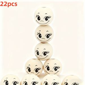 22개 30mm 초대형 큰눈 해피 페이스 나무 구슬 - 주얼리 제작, DIY 공예, 소박한 집 장식용으로 이상적 - 열쇠고리, 팔찌, 목걸이, 크리스마스 트리 장식용으로 완벽, DIY 공예 액세서리, 재미있는 디자인 나무 구슬, 크리스마스 구슬, 휴일 선물. 소매 및 도매