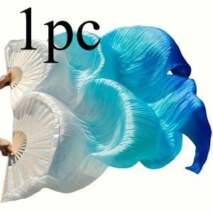 솔로댄스, 발레, 웨딩 공연용 블루 & 화이트 시폰 부채 1개 - 패션, 콘서트, 새해 장식용 시폰 소재의 우아하고 가벼우며 매끄러운 질감의 무대 의상 액세서리, 댄스 루틴용 웨딩 부채