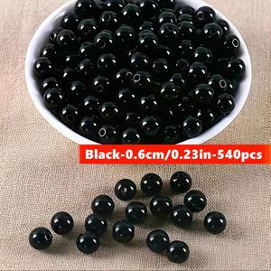 6mm/8mm 540개/230개 귀엽고 트렌디한 아크릴 비즈, 검은색 원형 루즈 비즈 (구멍 포함), 주얼리 제작, 팔찌 및 공예 부착용