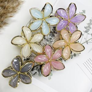 6개 골든 장식 플루메리아 헤어 클립, 젤리 컬러 대형 턱 클립, 강력 고정 미끄럼 방지 상어 클립, 풍성한 머리에 적합, 우아한 레트로 여성 헤어 장식