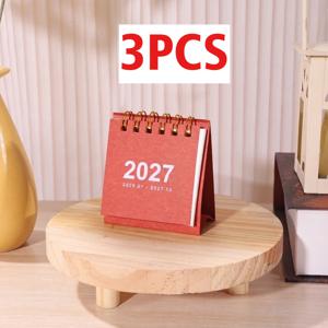 3개 세트 휴대용 심플한 미니 달력 2027 무지 페이지 180° 뒤집기 탁상용 장식품 체크인 계획 스타일 달력