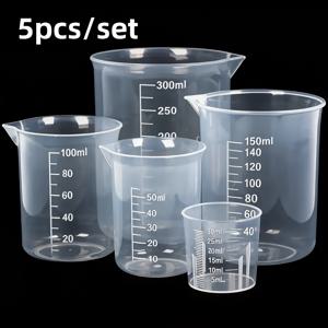 30ml, 50ml, 100ml, 150ml, 300ml 눈금 계량컵 5개 세트, 정확하고 투명한 플라스틱 눈금 계량컵, 페인트 혼합용 컵, 다양한 용도에 맞는 다양한 용량 눈금이 있는 다기능 계량컵 - 실험실용 등급의 계량컵, 실험실 사용에 적합 - 용량 눈금이 있는 액체 용기