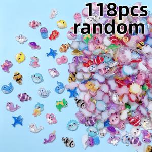 118개 새로운 미니 수지 혼합 바다 시리즈 네일 아트 장식품, 거북이, 고래, 문어, 공룡, 평평한 바닥의 동물 수지 액세서리, 귀엽고 다용도 - 무작위 색상, DIY 네일, 스크랩북킹, 웨딩 장식에 완벽