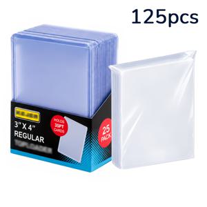 125개 카드 슬리브 하드 플라스틱, 7.62cm x 10.16cm 야구 카드 보호대, 카드용 슬리브, 트레이딩 스포츠 축구 게임 카드용 하드 플라스틱 카드 홀더 (25개 고경도 및 100개 투명)