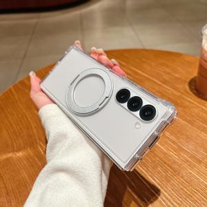 휴대폰 케이스 - 슬림 고투명 PC 마그네틱 폰 케이스 (삼성 갤럭시 Z 폴드 8 울트라/폴드 8/폴드 7/폴드 6/폴드 5 호환), 4각 충격 방지 보호, 360° 회전식 접이식 스탠드, 무선 충전 호환, 전체 보호 커버