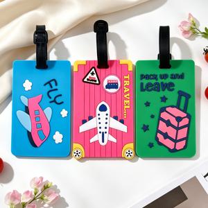 비행기 디자인의 재미있는 여행 테마 태그 3개, 혼란 방지를 위한 휴대용 캐리어 라벨, 배낭 및 여행 가방용 귀여운 PVC 소프트 만화 태그