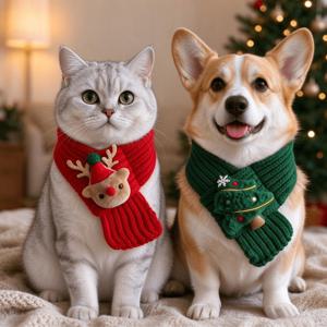 겨울 반려동물 목 보온기 테드 스카프, 소형견과 고양이에게 적합, 따뜻한 칼라와 크리스마스 휴일 사진 소품 액세서리로 겸용