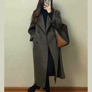 새로운 여성용 롱 코트 마야르드 스타일 따뜻하고 두꺼운 미드 롱 한국식 스탠드 칼라 싱글 브레스티드 사무실 여성용 겨울 아우터웨어