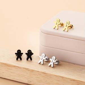 저자극성 여성 패션 스터드 귀걸이, 3쌍, 3가지 색상, 6개 스테인리스 스틸 남성용 크리스마스 진저브레드 스터드 귀걸이