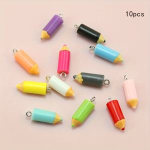DIY 수제 팔찌, 귀걸이, 가방 구슬, 주얼리, 열쇠고리, 액세서리용 레진 미니 연필 펜던트 참 10개