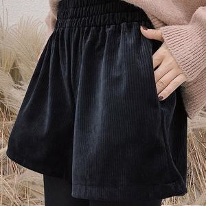 여성 패션 와이드 레그 반바지 포켓, 세탁기 사용 가능 단색, 탄성 드로스트링 허리, 블랙, 편안한 여성용 바지, 가을 겨울 시즌, 캐주얼 외출 및 데이트, 데일리 오피스 및 특별한 날