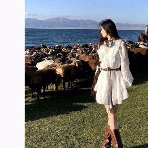 여성용 화이트 러플 긴소매 브이넥 셔츠 원피스 봄가을 신상 스위트 디자인 허리 슬림핏 숏 스커트