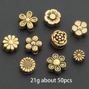 50개입 (21G) 앤티크 골드 랜덤 혼합 스페이서 비즈 (꽃 모양), 아연 합금 포지셔닝 비즈, 장식 비즈, 핸드메이드 비즈 스페이서, 통孔 플랫 비즈, 목걸이, 팔찌, 키체인, 펜던트 제작에 적합한 비드 커넥터