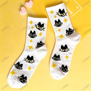 1쌍 귀여운 고양이 양말 여성용 재미있는 고양이 양말 고양이 애호가 친구 선물 귀여운 새끼 고양이 패턴 양말 캐주얼 착용 편안한 애완동물 양말 파티용 신선한 양말 겨울 따뜻한 양말 패션 트렌디 양말