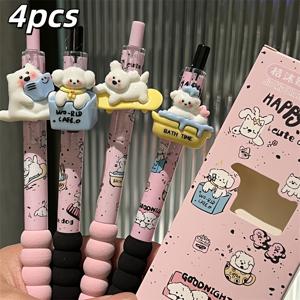 잉크 스플래쉬 해피 강아지 속건성 클릭 젤펜 - 힐링 밀크 퍼프 스타일, 블랙 스무스 속건성 잉크, 스케이트보드 욕조 커피박스 멀티 스타일 입체적인 귀여운 소프트 강아지 펜클립, 블랙과 핑크 잉크 스플래쉬 질감 배경, 데일리 일러스트레이션 분할된 퍼프 스펀지 소프트 그립 디자인, 학생 교실 수업 필기, 숙제, 연습 필기 문구용 0.5mm ST 닙