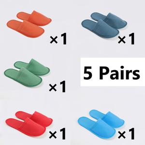 [5켤레 팩] 일회용 5색 수세미 행주 접이식 슬리퍼, 항공 여행용, 호텔, B&B, 스파, 파티, 캠핑, 가정 손님 등에 적합, 개별 포장, 깨끗하고 위생적, 가볍고 통기성 좋음, 경제적, 여성 신발