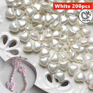 200개 9 X 8mm 하트 모양 루스 비즈, 주얼리 제작용, 진주색 끝단, 팔찌 및 스페이서 제작에 적합
