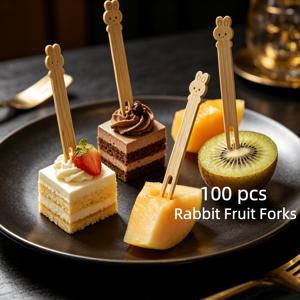 100/50개 과일 포크, 픽, 귀여운 동물 모양 토끼와 고양이 발 디자인. 과일, 페이스트리, 젤리, 디저트, 과일 꼬치, 스낵에 적합. 파티, 이벤트, 크리스마스, 야외 활동에 완벽