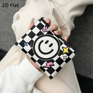 2D 플랫 동전 지갑 1개, 즐거운 얼굴 디자인, 동전, 이어버드, 립스틱용 디지털 프린팅 파우치; 내구성 좋고 세탁 가능하며 가볍고 실용적인 지퍼 잠금형, 2D 플랫